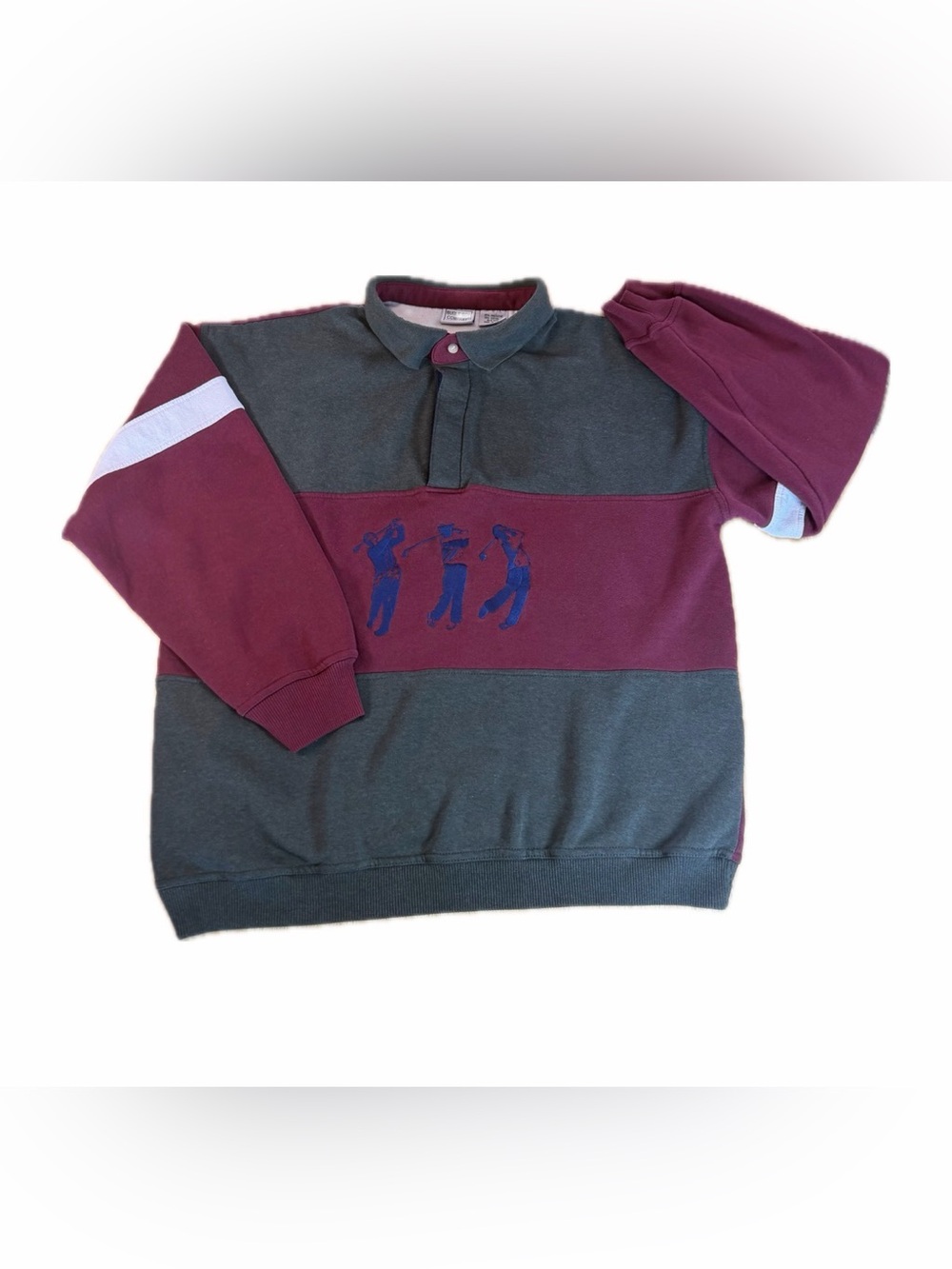 Vintage Bugle Boy 90’s Golf Collared Sweatshirt Color-block Embroidered  XL